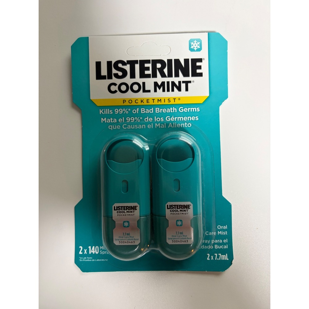 Listerine Cool Mint Pocketmist 2 Pack Oral Care Breath Spray 7.7mL 140 Sprays